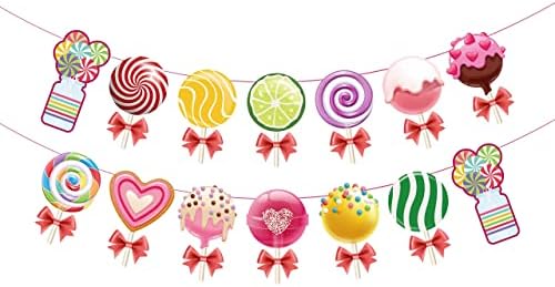 30 Swirls & 1 Banner Candy Party Decoration Kit Candy Lollipop Hanging Swirls & Banner Set Candyland Party for Girls Kids Birthday Baby Shower 1st Birthday Classroom Events Sweet Shop Party Supplies