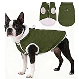 PUPTECK Dog Winter Coat, Warm Fleece Pet Jacket with Harness Built in, Water Resistant Windproof Collar Dog Puffer Vest, Doggy Snowsuits for Medium Small Dogs Cold Weather Apparel Outdoor, Green M