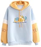 FANCYKIDS Dinosaur Bunny Rabbit Bear Cat Ears Hoodie For Teens Teenagers Oversize Top Sweatshirt Jumper Shirt (CorgiYellowBlue)