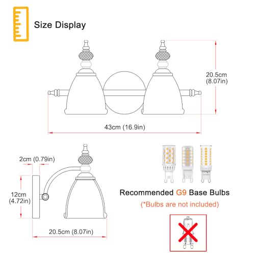 Image of Vintage Vanity Light Fixtures for Bathroom, 2 Light Brushed Nickel Vanity Lighting Over Mirror, Bathroom Light Fixtures with Flower Clear Glass, Farmhouse Sconces Wall Lighting for Hallway