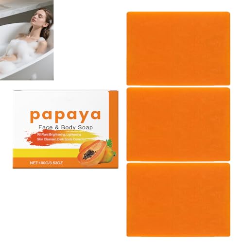 Saponetta Alla Papaya E Curcuma, Sapone Detergente Alla Papaya Per Viso E Corpo, Illuminante Ed Esfoliante, Riduce Le Macchie Opache E L'Iperpigmentaz