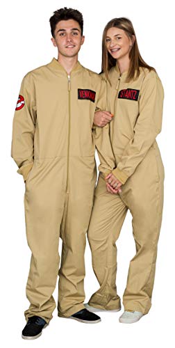 Mad Engine Ghostbusters Adult Costume Zip Up Jumpsuit With 4 Interchangeable Patches (L) Beige #TOP4