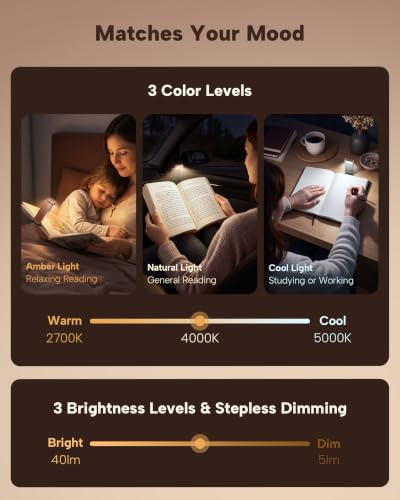 86lux Leselampe Buch Klemme，Wiederaufladbare Buchlampe zum Lesen im Bett – Ansicht 3