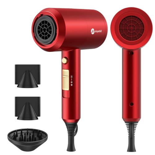 Image of Slopehill Professional Ionic Hair Dryer, Powerful 1800W Fast Drying Low Noise Blow Dryer with 2 Concentrator Nozzle 1 Diffuser Attachments for Home Salon Travel (Agate Red)