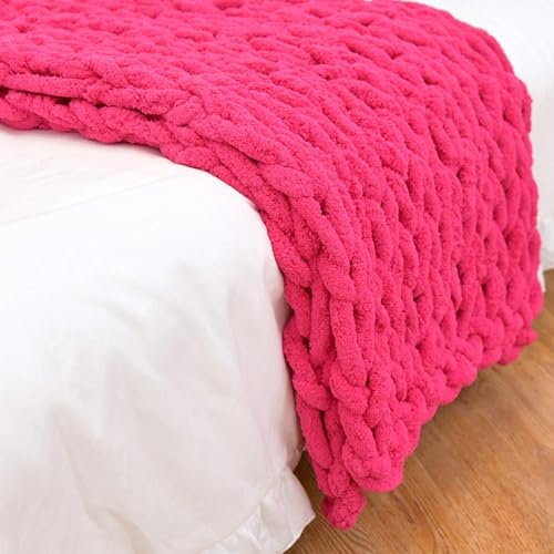 Care Spring Manta De Punto Grueso Tejida A Mano, Lujo Suave Manta De Chenilla, Manta Lana Gruesa Decorativa, Gordas Manta Invierno Apto para Sofá Y Cama, Lavable En Lavadora,Pink c,50X50cm
