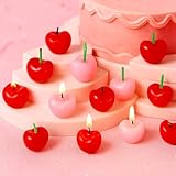 Conelist 15 Pcs Cherry Shaped Birthday Candles Cute Fruit Shaped Candles Mini Cherry Party Favors Decorative Cake Decorations Soy Wax Cupcake Toppers for Wedding Table Gift(Red, Pink)