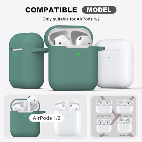 Image of AirPods Case Cover with Keychain, R-fun Full Protective Silicone AirPods Accessories Skin Cover for Women Girl with Apple AirPods Wireless Charging Case,Front LED Visible-Pine Green