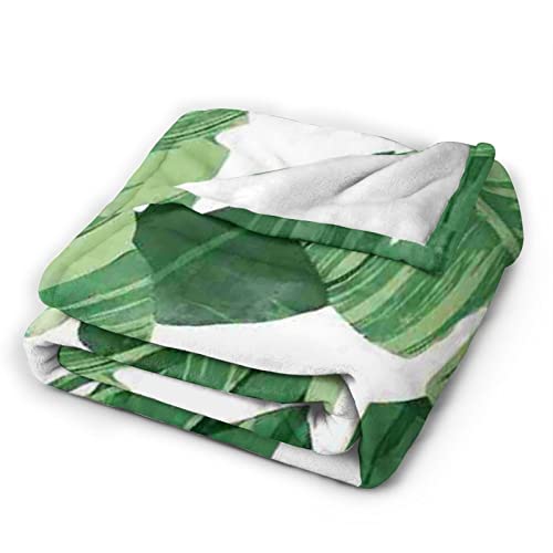 Flannel Blanket Throws 60"X80" - Cute Green Palm Leaves Printed Throw Blanket Super Soft Warm Lightweight Blanket For Bed Sofa Couch Travel Camping #TOP7