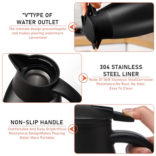 2 Pcs 68 oz Thermal Coffee Carafe Insulated Stainless Steel Coffee Carafe for Hot Liquids Vacuum Thermal Pot Creamer Carafe Dispenser with Brushes Keeping Hot 12 Hours (Black) by M-Aimee - Image 3