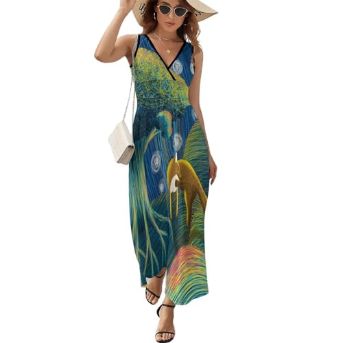 Robe maxi col V décontractée idéale pour flâner à la plage