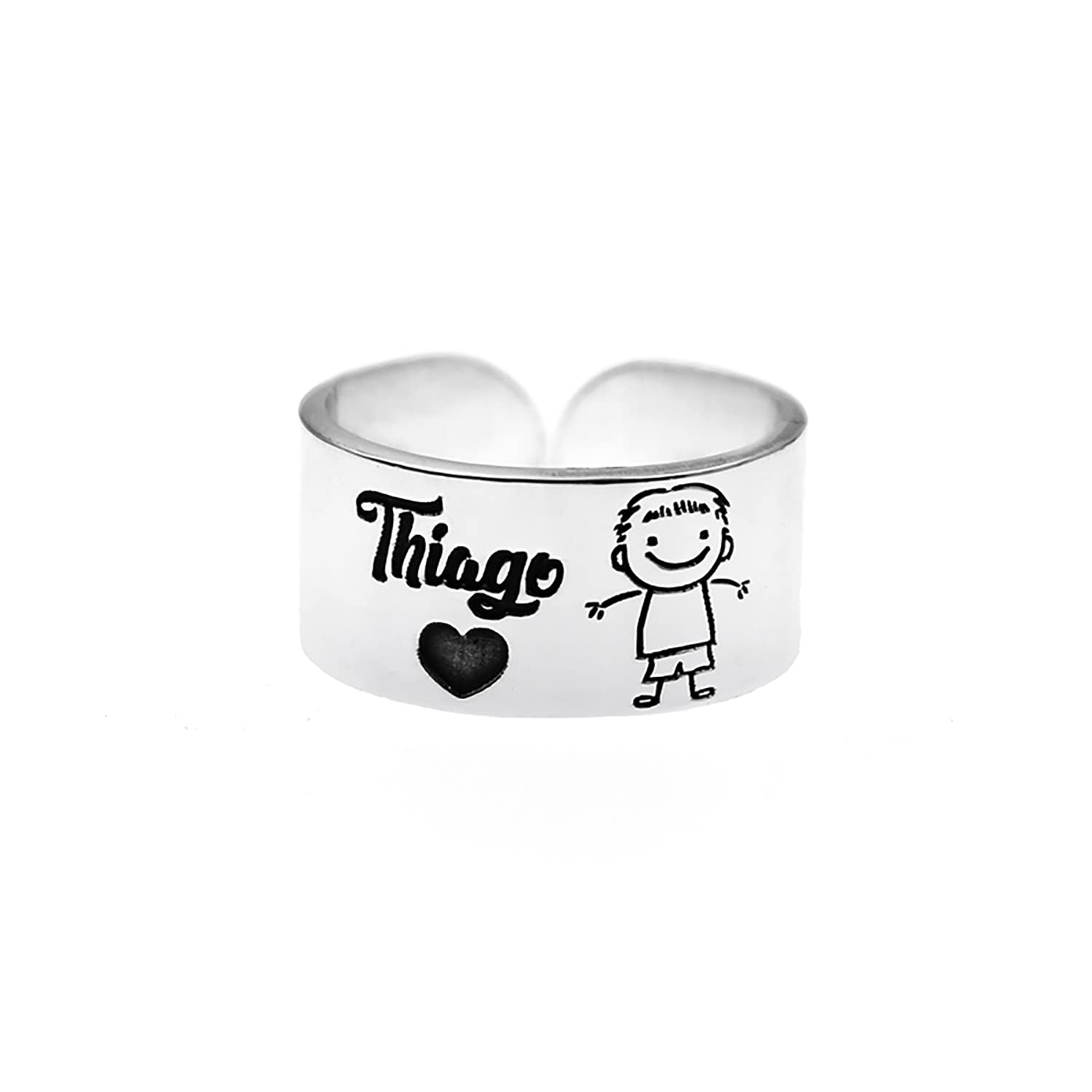 Anillo Personalizado Mujer con Nombre e Imagen de Hijo Nieto Sobrino Plata de Ley para Madre, Amiga, Prima