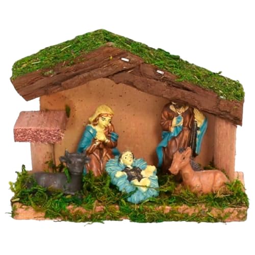 Acan Tradineur - Portal de Belén con 5 Figuras, Resina, Nacimiento, decoración Tradicional, Adorno, Navidad - 9 x 12 x 5 cm