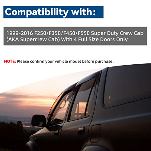Lqqdp Set Of 4 Front+Rear Smoke Sun/Rain Guard Wind Deflector Outside Mount Tape-On Acrylic Window Visors Compatible With 99-16 F250/F350/F450/F550 Super Duty Supercrew/Crew Cab With 4 Full Size Doors #TOP3
