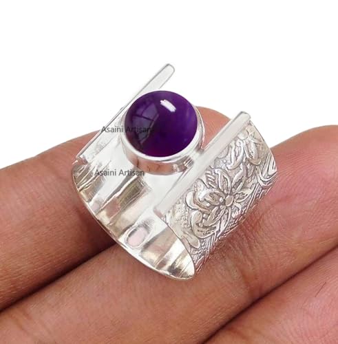 7MM Round Gemstone 925 Sterling Silver Gift Rings for Womens, Floral and Leaves Engraved Ring for Every Occasion