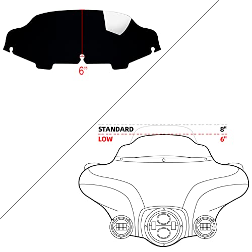 Amazicha Black 6" Windshield Windscreen + Adjustable Fairing Air Deflectors Side Wings Compatible for Harley Davidson Touring Street Glide Electra Glide FLHT FLHTC FLHX 1996-2013
