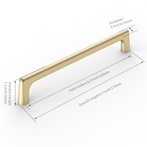 Image of 9BUILD 10 Pack Gold Cabinet Pulls - 6.25 Inch Brushed Gold Kitchen Handles for Cabinets & Cupboards