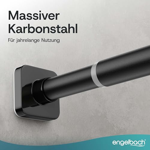 Engelbach® Vorhangstange ohne Bohren - Massiver Karbonstahl (Ø 25mm) für stabilen Halt - Individuell anpassbare Teleskopstange, Gardinenstange ausziehbar, Schwarz, 50-85cm