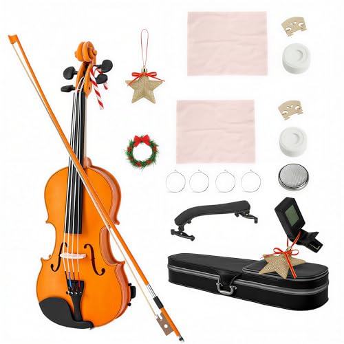 HOMCOM Violon 4/4, ensemble de violon en bois massif pour adultes et débutants, avec étui léger et portable, archet, colophane, chevalet et épaulière, marron