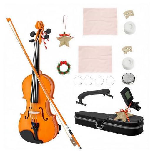 HOMCOM Violín 4/4, juego de violín de madera maciza para adultos y principiantes, con estuche ligero y portátil, arco, colofonia, caballete y hombro, marrón
