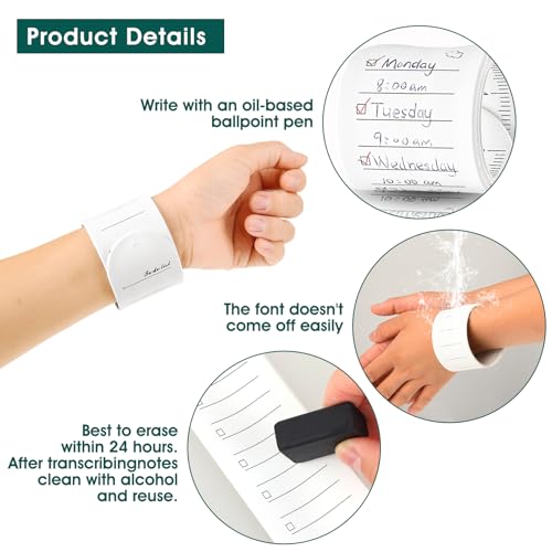 JIEYAO 2 pulseiras de bloco de notas usáveis, pulseira de silicone reutilizável para memorando, puls