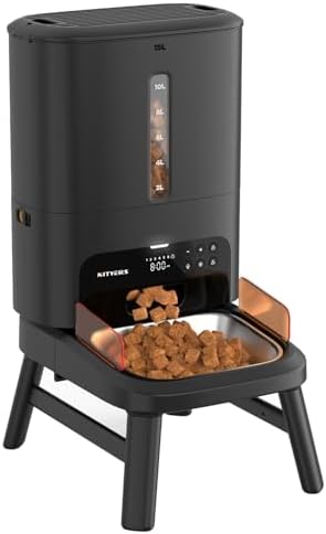 Futterautomat für große Hunde, 15L Kapazität mit Zeit- & Portionssteuerung | Katzenfutter für 2–23mm Kibbel, Anti-Clog, verstellbarer Ständer, Sprachaufzeichnung, Dual-Stromversorg
