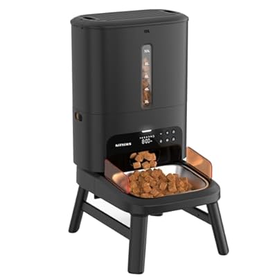 Automatic Dog Feeder for Large Breed - 15L 63 Cups Anti-Clog Dog Food Dispenser for 2-23mm Kibble, Elevated Stand, Large Food Tray, Dual Power, Up to 50 Portions 6 Meals Per Day, Keeps Fresh