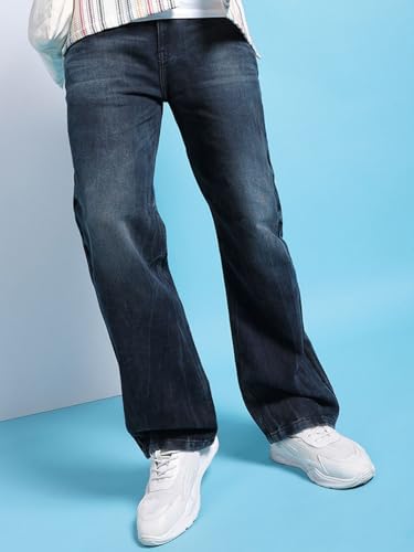 Image of The Indian Garage Co Men Baggy Solid Mid-Rise Stretchable Jeans