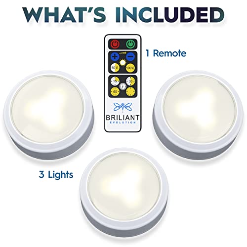 Brilliant Evolution Wireless Led Puck Light 3 Pack | Works With Remote Control | Under Cabinet , Closet Light | Battery Powered | Under Counter Lighting | Stick On Lights #TOP1