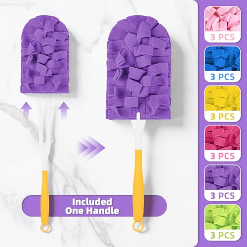 Image of 18 PCS Fleece Reusable Duster Refills for Swiffer, Washable Heavy Duty Duster Pads, 360 Cleaning Pads for Fan, Window, Furniture, Floor(Include 1 Handle)