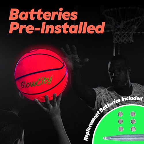 image for GlowCity Glow in The Dark Basketball for Teen Boy - Glowing Red Basket