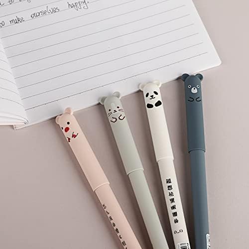 Erasable Gel ink Pens 4 Pack,Cute Cartoon Animal Stationary, 0.35mm Black Ink Gel Pen for Kids Adults Sketching,Drawing,School Office Supplies