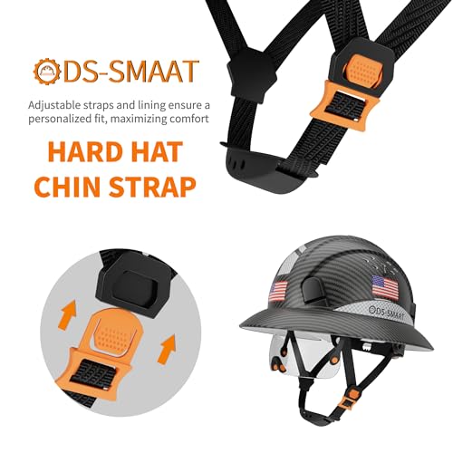DS-SMAAT Full Brim Construction Hard Hat with Visor, 6-Point Ratchet Suspension Safety Helmet,Superior Impact Head Protection for Industry Use,ANSI Z89.1&OSHA Approved,Both for Men&Women(Matte Black) - Thumbnail 5