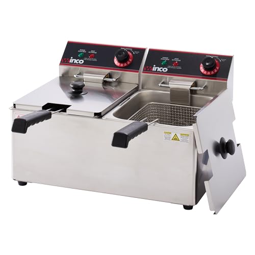 Image of Winco Commercial-Grade Electric Countertop Deep Fryer, Dual Well,Silver