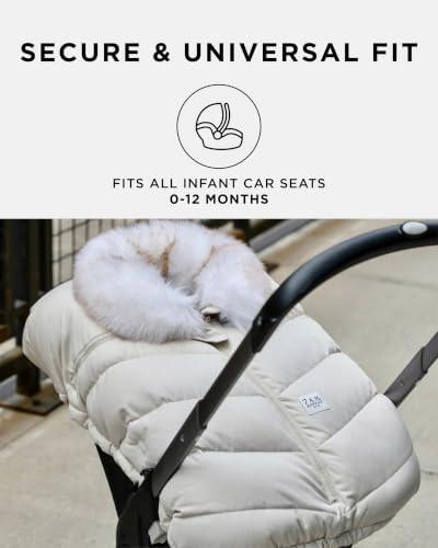 7AM Infant Car Seat Cover - Winter Puffy Cover with Center Zipper for Baby Boys & Girls, Lightweight, Windproof & Water-Repllent Outer Shell, Universal Fit for Infant Car Seat | (0-12M) — view 7