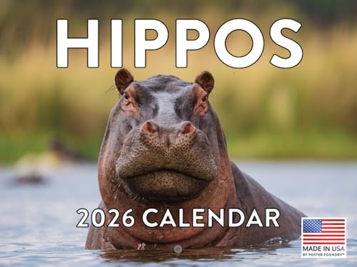 Hippo Calendar 2026 Hippopotamus Hippos Monthly Wall Calender 12 Month | American Made In The USA