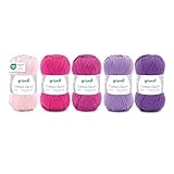 Gründl Wolle Cotton Quick uni - dünne Wolle zum Häkeln - Strickgarn - Häkelgarn - Glänzend und hautfreundlich - 100% Baumwolle - 5 Knäuel 50 g / 125 m - Nadelstärke 3-4 - Rosa-Pink-Lila-Mix