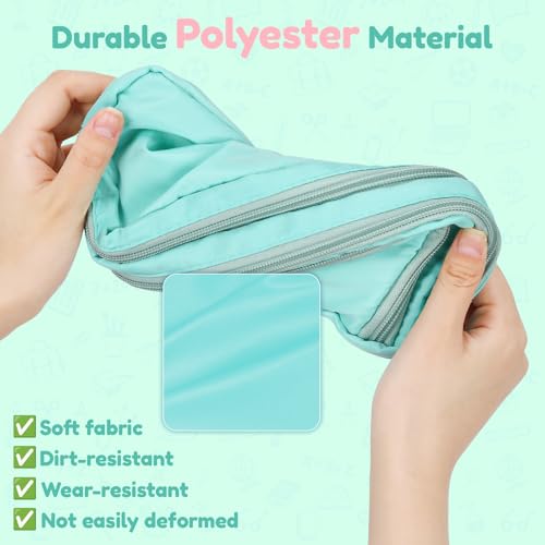 Euqvunn Pencil Case, Large Capacity Pen Case with 3 Compartments, Stationery Pouch for School & Office Supplies, Cyan - Image 5