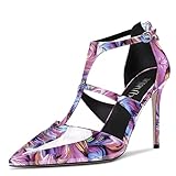 TNYNFBEB Women Stiletto High Heel Close Pointed Toe Pumps T-Strap Zipper Party Office Basic Classic