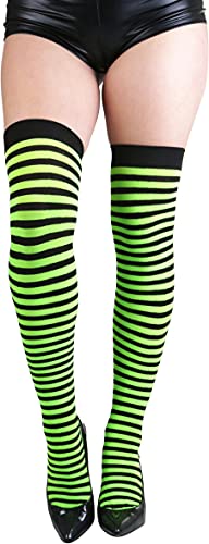 Image of ToBeInStyle Women's Opaque Hosiery Thin Striped Thigh High Long Stocking