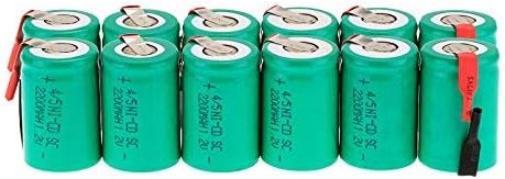 Ni-Cd Rechageble Batteries, 1.2V 2200 mAh 4/5Sub C Battery Flat Top Battery with Tabs for Digital Cameras, CD Players Battery Pack (Pack of 12), Green