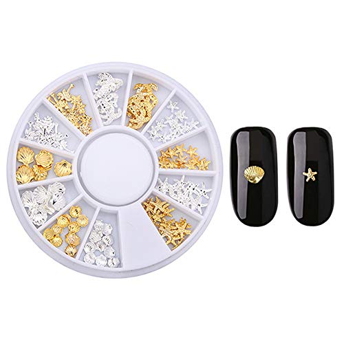 Wokoto 8 Boxes 3D Geometry Metal Gold Nail Charms For Nail Art Studs Wheels Kit Mix-Shape Nail Jewelry And Decorations Sliver Nail Rivet Set 3D Nail Art Charms With 1Pc Tweezers And Wax Pencil #TOP1