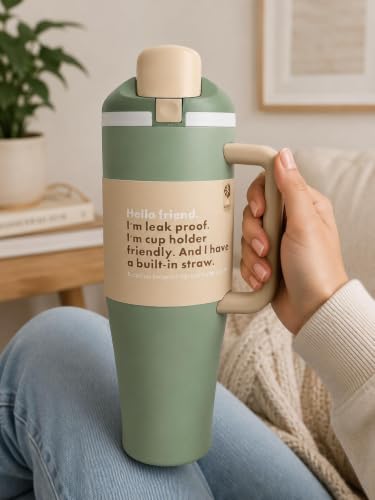 Image of HomeCloud 1200ML Stainless Steel Water Bottle - Double-Wall Vacuum Insulated, Leakproof Straw Lid, BPA-Free Reusable Travel Flask with Two-Way Spout for Gym, Office & Outdoor Use (H Green)