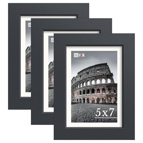 VCK 5x7 Picture Frame Set of 3, High-End Black Wood, for Artwork Photo
