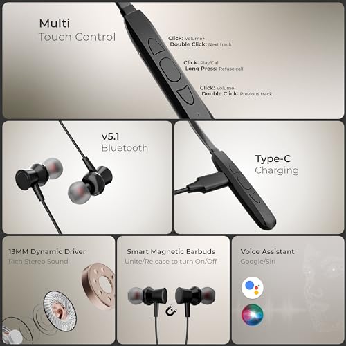 Kratos Vibez N1 Bluetooth Earphones with 13mm Drivers, Rich Music Experience, 10 Hours Playtime, Type C Fast Charging, Neckband Earphones with Voice Assistant & IPX4 Water Resistant 6 Kratos Vibez N1 Bluetooth Earphones with 13mm Drivers, Rich Music Experience, 10 Hours Playtime, Type C Fast Charging, Neckband Earphones with Voice Assistant & IPX4 Water Resistant - Image 6