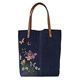 Blumen Handtasche Damen, Shopper Damen groß, Blaue Schultertasche Damen, Schultasche Damen aus Denim, Leichte Arbeitstasche Damen, Canvas Tasche, Tote bags for women