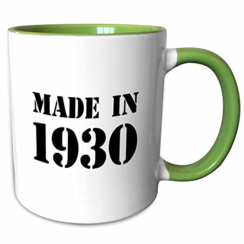 3dRose Made in 1930 funny birthday birth year text 11oz Two-Tone Green Mug