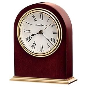 Howard Miller Priest River Table Clock 547-779 – Modern Arched Shaped Clock, Low-Gloss Rosewood Hall Finish, Brass Finish Metal Bass, Felt Bottom, Quartz Movement