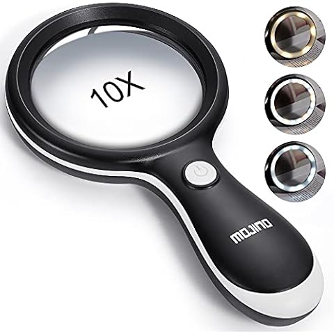 MOJINO Magnifying Glasses with Light, 10X Magnification Handheld Magnifier with 3 Light Modes and 18 LED Light for Seniors Reading, Inspection, Hobbies, Crafts, Exploring, Map (Black) Cover