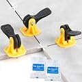 FACITE 50pcs Tile Leveling System Reusable+200pcs Cross Tile Spacers 1/8"+50pcs Replaceable Spare Steel T-Pin 1/16 Ceramic Tile Tools Plastic Shims Floor Installation Leveler Kit Adjustable Universal