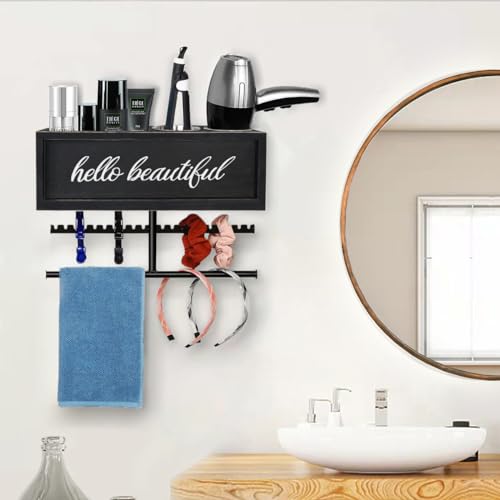 Ronjnndc Rustic Hair Dryer Holder Wall Mounted,Hair Styling Tools & Accessories Organizer,Bathroom Supplies & hot Tools vanities Organizer Caddy,for Storage Flat Iron,Blow Dryer,Curling Iron,Towel by Ronjnndc - Used condition - Image 5